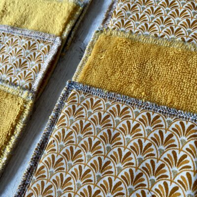 7 Lingettes lavables éponge Bambou / Eventails palmiers / Jaune – Image 2