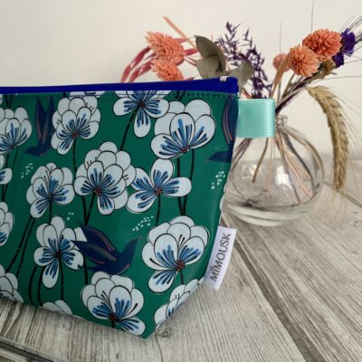 Trousse toilette enduite GM/ Paradis Fleurs Oiseaux, Vert